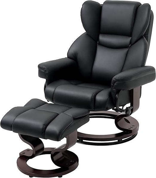 Draaifauteuil – Relaxstoel – Fauteuil – Zwarte Stoel – Voetenbank – 360° Draaibaar – Kantelbare Rugleuning tot 145° - QUORE