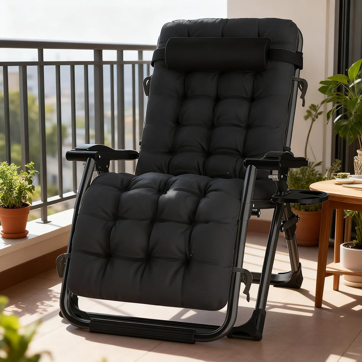 Opvouwbare Tuinligstoel – Zonneligstoel – Relaxstoel – Ligbed – Balkonstoel – Extra Breed 72cm – Verstelbare Rugleuning & Draagvermogen 200 kg