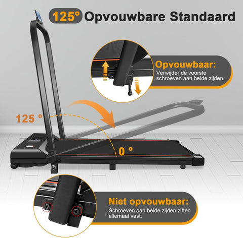 Loopband - Elektrische Loopband - Walking Pad - Inklapbaar - met Helling - Ruimtebesparend - 3.0 pk - Bluetooth-Audio - App - Afstandsbediening - LED-display - Instelbare Snelheid - 1-6 km/u - 12 x 49 x 120 cm - Zwart
