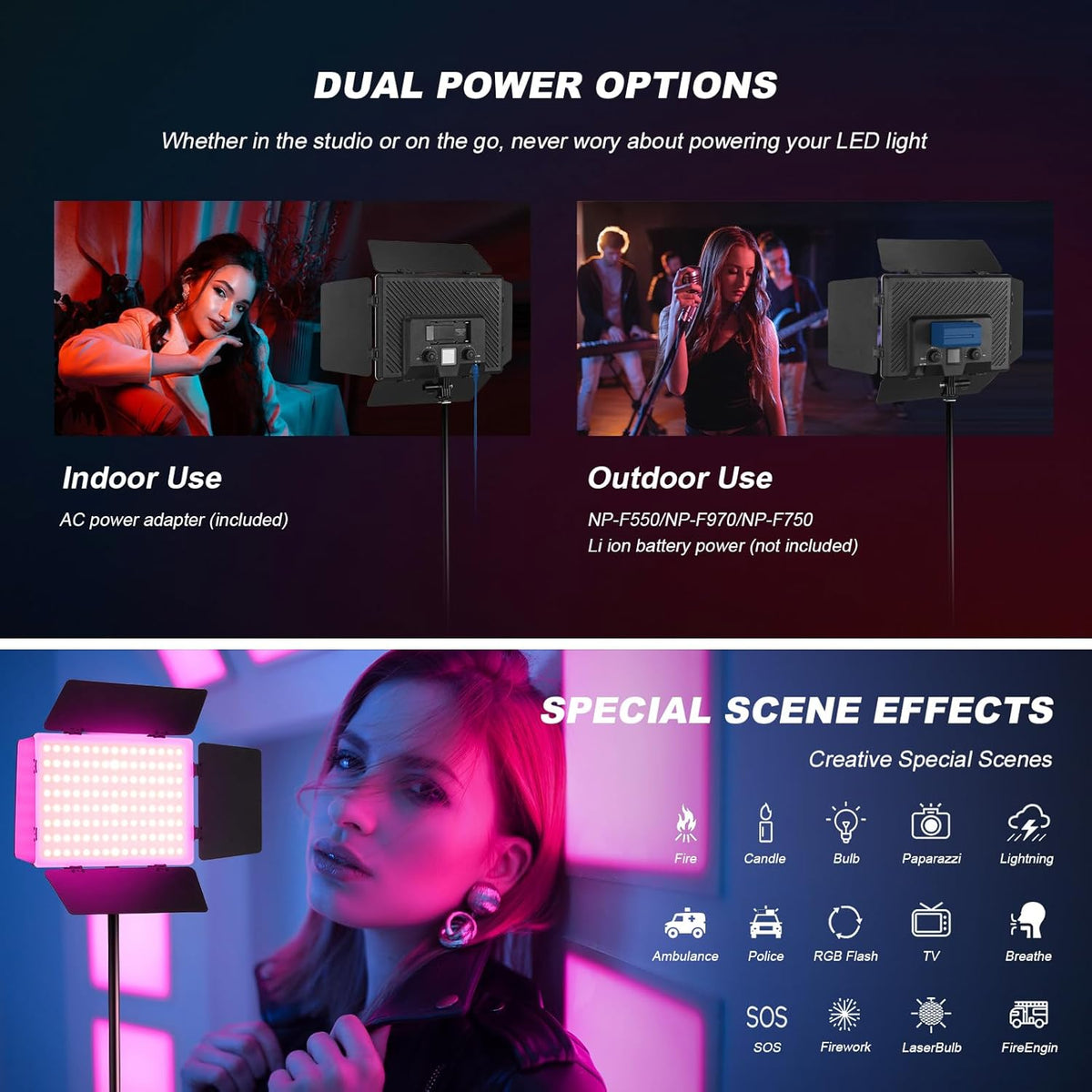 Soonpho 2 stuks videolicht, led, RGB, paneel met roosterdeur, 2500 – 8500 K, dimbaar, 20 W, fotografie, studiolicht, met 1,6 m statief en mobiele telefoonhouder voor video, YouTube Live