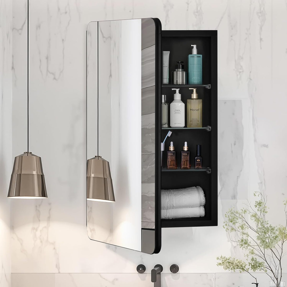 VEVOR Medicijnkastje, 40,6 x 61 cm, medicijnkast voor badkamer met spiegel, aluminium frame, badkamerhangkast, 2-laags verstelbare planken, inbouw- en wandmontage