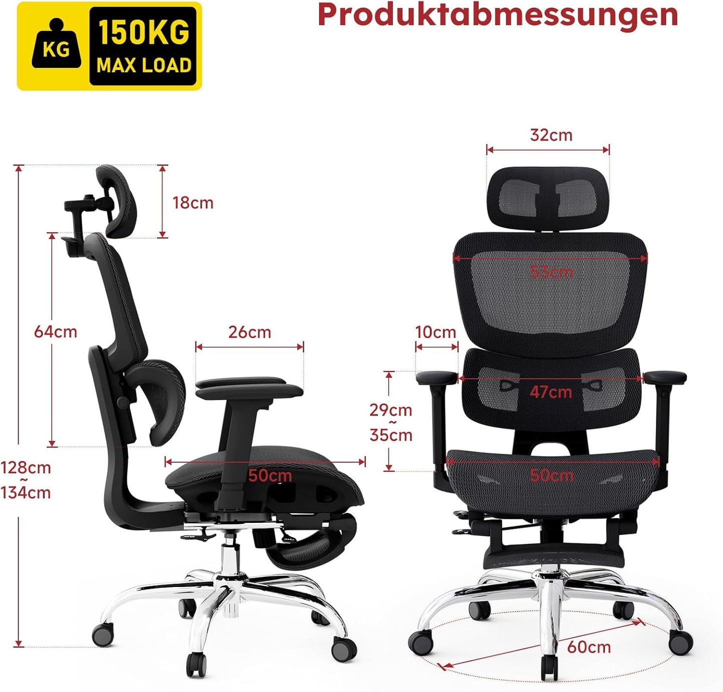 Bureaustoel – Ergonomische Stoel – Office Chair – Gamingstoel – Computerstoel – Volledig Mesh Design – Verstelbare Rugleuning & Voetsteun