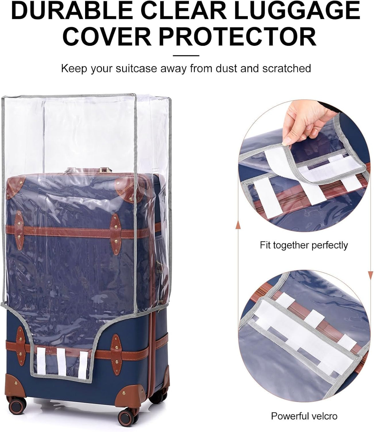 Urecity Vintage reiskofferset, 4-delig, licht, retro, lederen koffer, harde schaal, trolley, handbagage, sets met TSA-slot en 8 wielen (S-M-L-XL), blauw, Kofferset