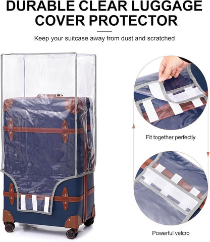 Urecity Vintage reiskofferset, 4-delig, licht, retro, lederen koffer, harde schaal, trolley, handbagage, sets met TSA-slot en 8 wielen (S-M-L-XL), blauw, Kofferset