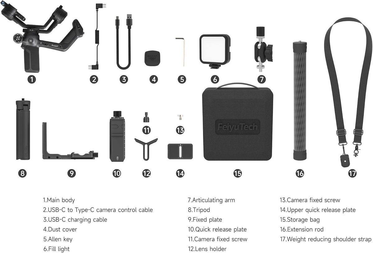 FeiyuTech SCORP 3 KIT Gimbal-stabilisator voor camera, ingebouwde AI-tracking, spiegelloze DSLR-stabilisator voor Sony/Canon/Nikon/Fujifilm, Max 3,5 kg, aanraakscherm, native verticale opnamen met