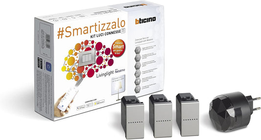 BTicino Livinglight Smart SNT3601KIT verlichtingsset voor het in- en uitschakelen van de lichten via app of met Alexa, Google en Siri, met 1 gateway plug-in zwart S36GWGC en 3 verbonden technische