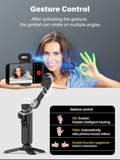 Smartphone Gimbal Stabilizer, 3-assige stabilisator voor iPhone & Android, AI Tracking Sensor (geen App), Telefoon Gimbal w/OLED-scherm/Ingebouwd Licht, AOCHUAN X Pro AI-versie