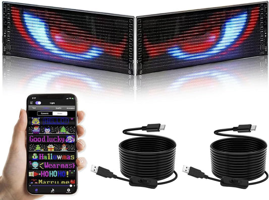 Flexibel led-displaybord, 59 x 12 cm, 2 stuks, programmeerbaar RGB-loopschrift via Bluetooth Smart app, full-colour Devil Eyes Matrix paneel, voor autostyling, bar, reclame, restaurant, winkel