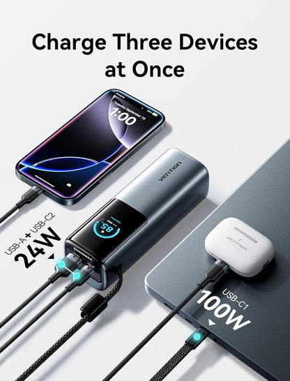 VENTION Powerbank 27000mAh 200W - Snelladen 3-Poorts Powerbank met Emoji-animaties - Draagbare Accu voor Laptops, MacBook Pro, iPhone 17/16/15, iPad, Galaxy S25