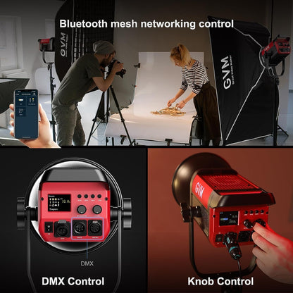 GVM Led-videolamp met softbox, 200 W, Bowens continu licht, 2700K-6800K COB studiolicht, videolicht voor video, YouTube, fotolicht, filmstudioset, 45400lux/1m, CRI97+ DMX/APP-besturing
