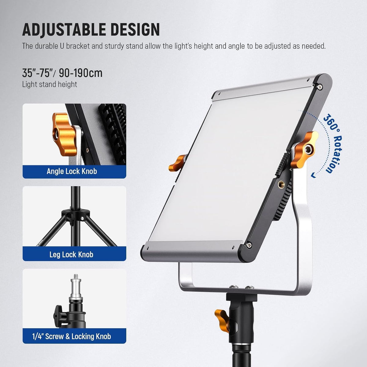 NEEWER Videoverlichtingsset 480, tweekleurig, dimbaar, met 190 cm, 2 statieven en U-houder, led-paneel 3200 K-5600 K, CRI96+ voor YouTube-opname, camera, hoofdlamp