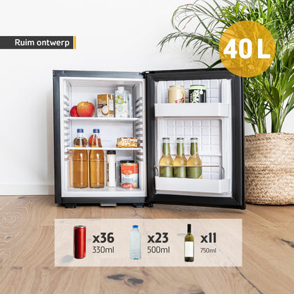 TZS First Austria - Mini Koelkast 40L stille en afsluitbare - Kleine Mini Koelkast, omkeerbaar deurscharnier en binnenverlichting - Minibar voor kamperen, kantoor, slaapkamer en hotel - Matzwart