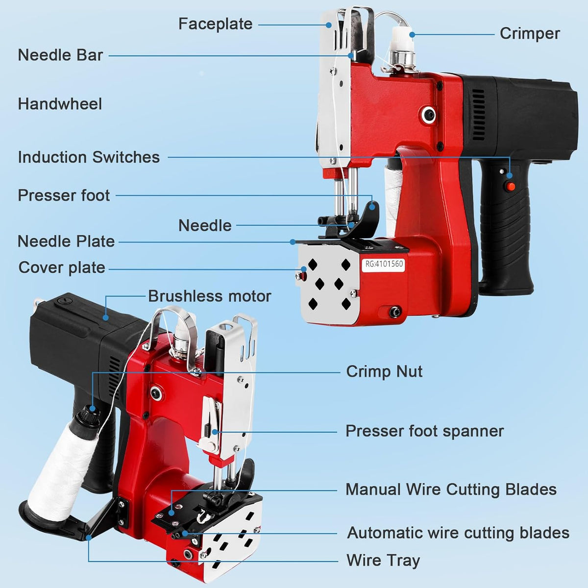 Draagbare Elektrische Zakken Sluitmachine Rood – Zak Stitcher Machine – Zak Dichter – Zakken Naaimachine – Tas Sluitmachine – 190 W Koperen Motor – Instelbare Steeklengte 7-10 mm