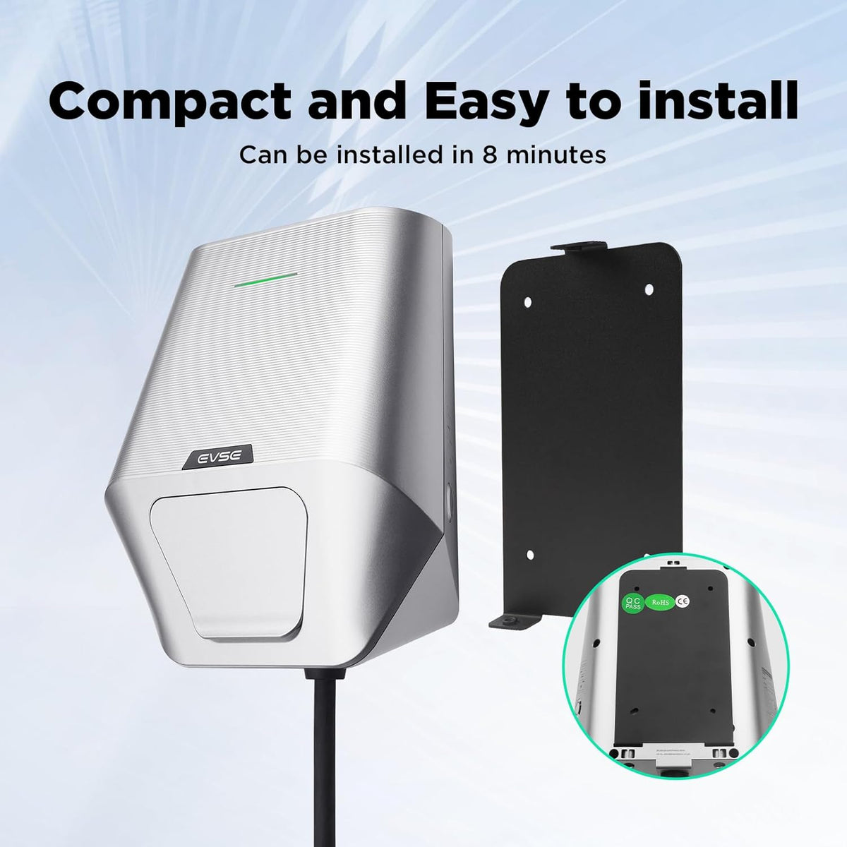 Teskee Wallbox 7,4kW Type 2 Geschikt voor alle elektrische voertuigen voor binnen en buiten Regelbare stroom 16A/24A/32A enkelfasig 1M kabel