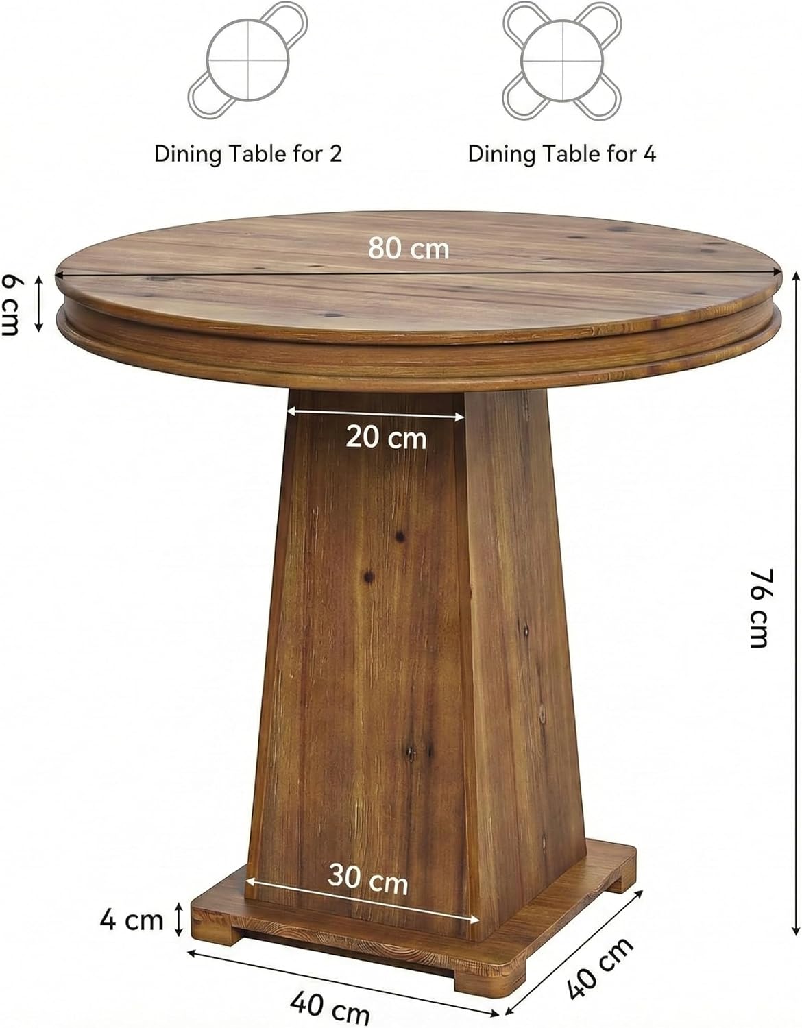 Ronde Eettafel – Keukentafel – Houten Tafel – Kleine Eettafel – Eetkamertafel – Massief Hout – Compact 80 cm Diameter