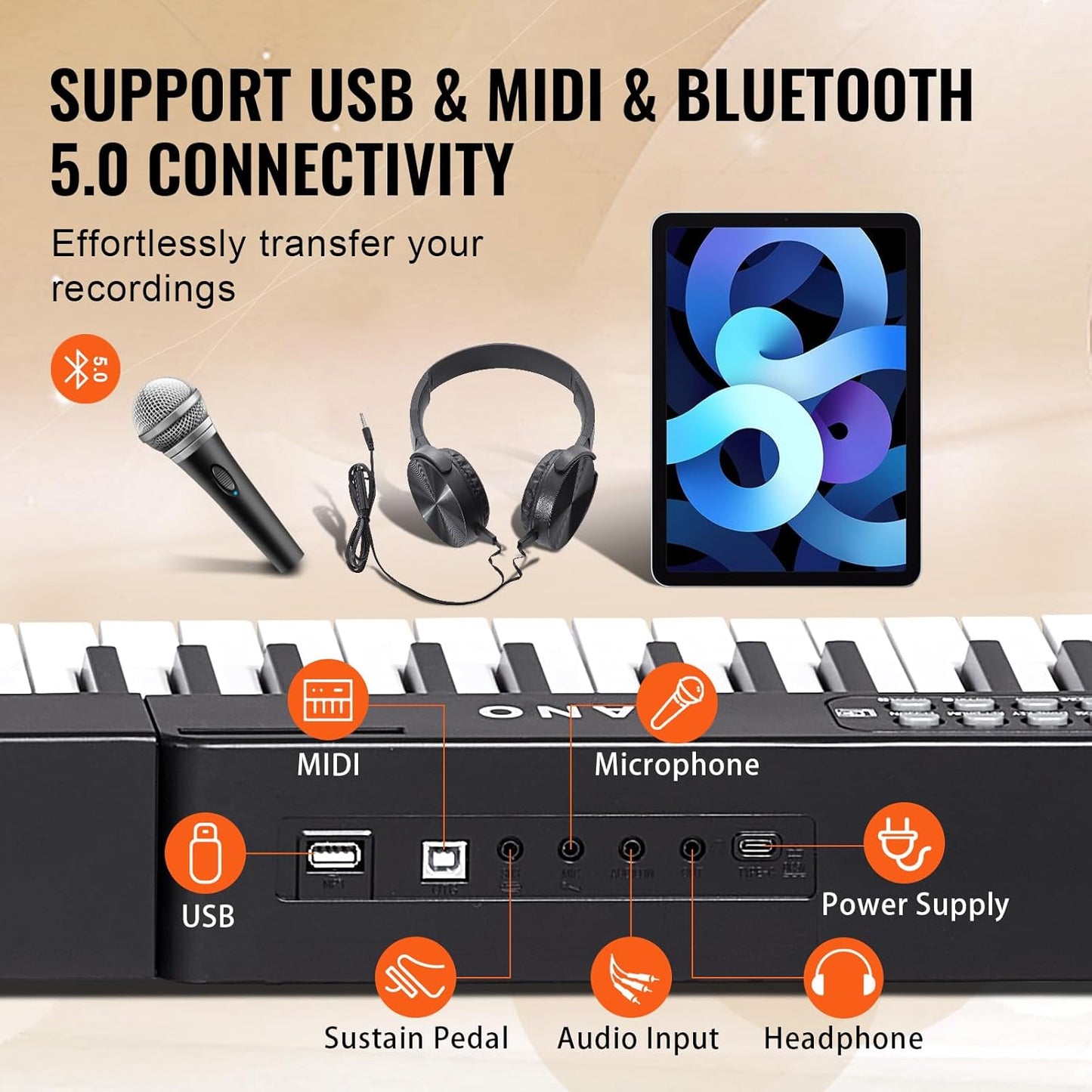 Digitale piano – Keyboard – Elektrische piano – E-Piano – Piano met toetsenbord – 88 Toetsen Halfzwaar – 1000 Tonen, 1000 Ritmes, Ingebouwde Luidsprekers, Bluetooth 5.0, USB En MIDI