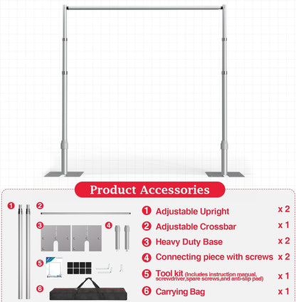 EMART Set met pijp- en draperie-achtergrond-standaard, 2,6 x 3 m, zwaar belastbare achtergrondhouder, verstelbaar metalen frame voor achterkant voor bruiloft, verjaardagsfeestje, banket, decoraties