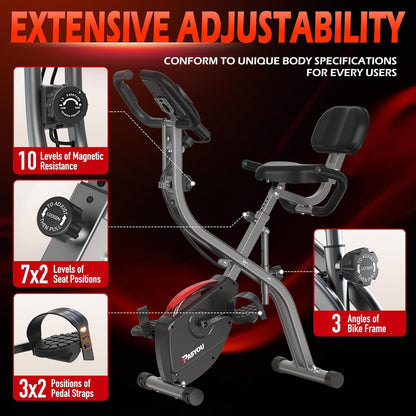 Hometrainer – Opvouwbare Fitnessfiets – Ergometer – Ligfiets – Fiets – 10 Magnetische Weerstanden – 7-voudig Verstelbare Zithoogte
