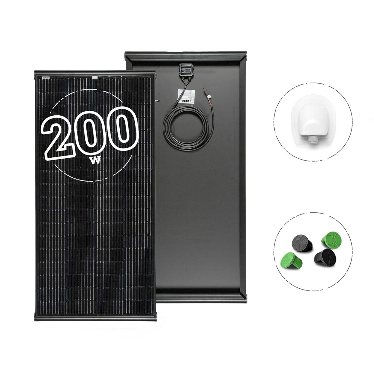 MOSCATELLI Zonnepaneel 200W Black Boost Monokristallijn PERC Compleet Kit voor Campers met Geïntegreerd Zwart Aluminium Profiel voor Dakbevestiging - ZONDER REGELAAR