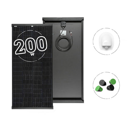 MOSCATELLI Zonnepaneel 200W Black Boost Monokristallijn PERC Compleet Kit voor Campers met Geïntegreerd Zwart Aluminium Profiel voor Dakbevestiging - ZONDER REGELAAR