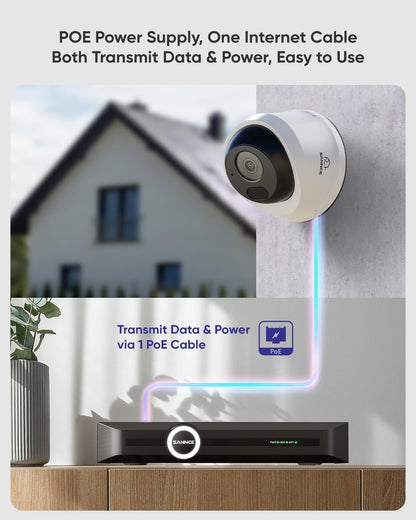 SANNCE PoE Bewakingscameraset, 5MP, 8CH NVR + 8 x 5 MP, waterdicht, met Smart IR-leds, bewegingsdetectie, app-alarm, nachtzicht tot 30 meter