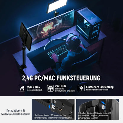 Videolamp – Streaming Licht – Webcam Lamp – Key Light – LED Paneel – 12,9 Inch – Dimbaar 2900K-7000K CRI98+