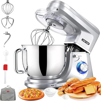 CHeflee Keukenmachine, 1800 W, krachtige kneedmachine, met kneed- en roerfunctie, 6 snelheden, geluidsarme deegkneedmachine, 7,2 liter, roestvrijstalen kom, deeghaak en garde, spatbescherming