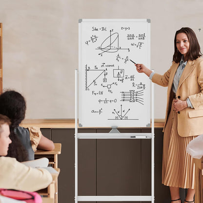 FANTASK Dubbelzijdig mobiel whiteboard, 60 x 100 cm, in hoogte verstelbaar magnetisch whiteboard met wieltjes, standaard en pennenbakje, incl. accessoires voor school, kantoor, thuis (wit)
