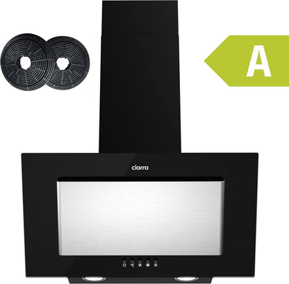 CIARRA CBCB6736D Ef­fi­zi­ENZ A Kopffreie Schräghaube 60cm 350m³/h mit CBCF002X2 Kohlefilter Abluft Umluft 3 Stufen Dunstabzugshaube Wandabzugshaube, Silber [Energieklasse A]