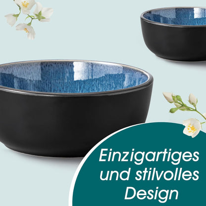 vancasso PLAYA Tafelservies voor 6 personen, modern servies, 18 delen van aardewerk, 6 platte borden, dessertborden en kommen, vaatwasmachinebestendig, reactief geëmailleerd, blauw