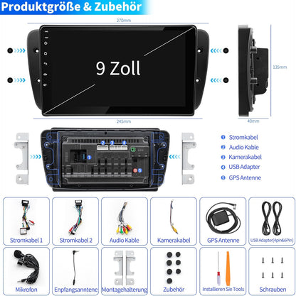 Autoradio voor Seat Ibiza 6J 2009 2010 2011 2012 2013, Android 13 GPS FM 2+64G, 9 inch touchscreen, Ondersteunt navigatie Carplay Android Auto Bluetooth 5.0 WiFi Spraakgestuurde Radio