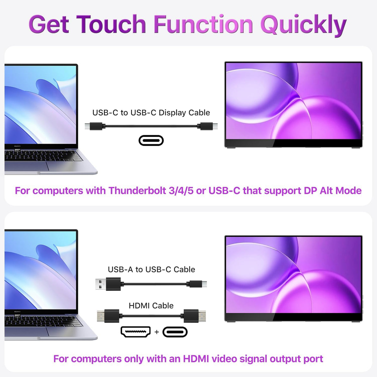 Cocopar Draagbare monitor 15,6 inch 1080P FHD 60Hz 85% sRGB met HDMI luidspreker USB-C tweede scherm voor laptop MacBook Surface PC Xbox PS4/5 VESA monteerbaar touchscreen