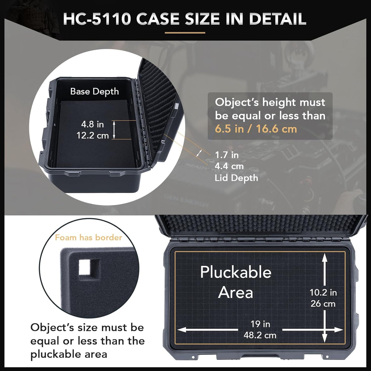Lykus HC-5110 Grote Waterdichte Koffer Case met schuim, Binnenmaat 51x29x17 cm, Geschikt voor pistool, elektronische apparatuur en meer