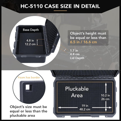 Lykus HC-5110 Grote Waterdichte Koffer Case met schuim, Binnenmaat 51x29x17 cm, Geschikt voor pistool, elektronische apparatuur en meer