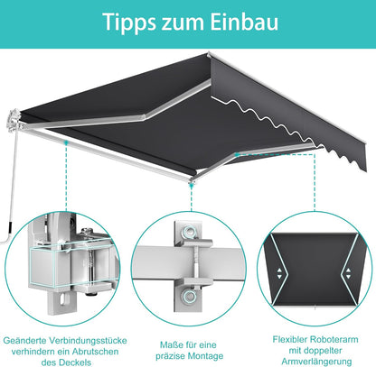 Klemluifel Balkonluifel Zonnescherm Klemluifel Scharnierarm Luifel – Donkergrijs – 250x200 cm – Aluminium Frame – Waterafstotend Polyester
