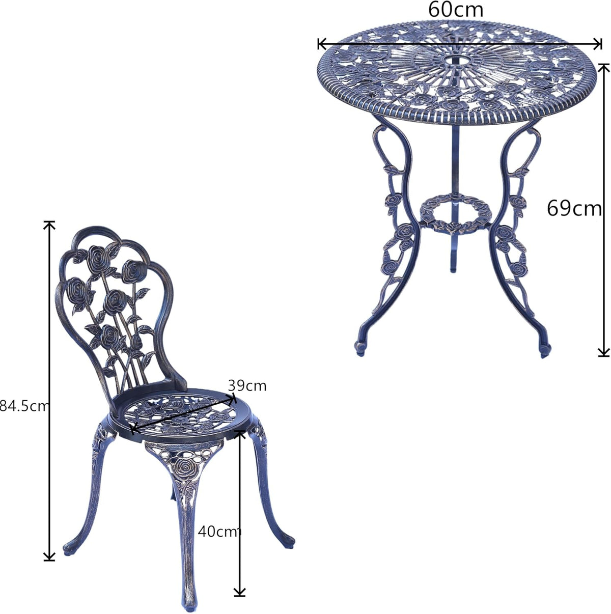 Outdoor meubels bistroset met rozenpatroon 1 tafel 2 stoelen voor tuin patio veranda (roze-antiek)