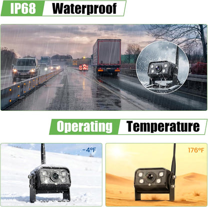 Draadloze achteruitrijcameraset, 9 inch IPS-display, met dodehoek-assistent, waterdicht, nachtzicht, groothoek, parkeerhulp, geschikt voor bussen, campers, aanhangers, vrachtwagens, 12 V - 24