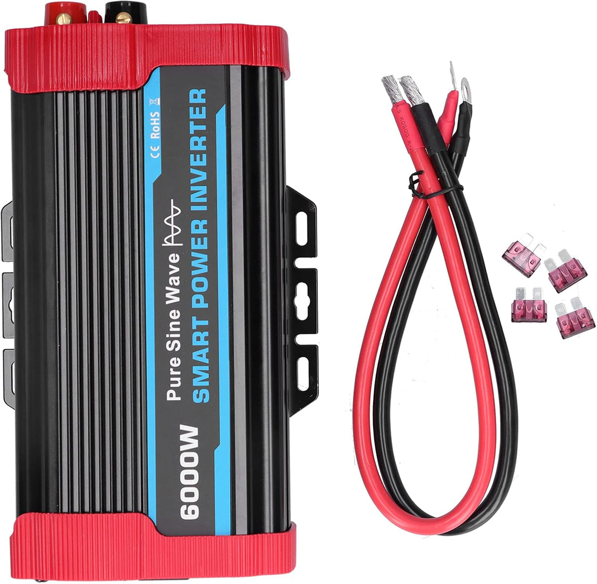 6000 W Continu/12000 W Piekvermogenomvormer, DC 12V Naar 220V-240V AC-converter Ingebouwde 4 Koelventilatoren, Universele Zuivere Sinusomvormer voor 12V-voertuigen, Campers, Vrachtwagens, Campers