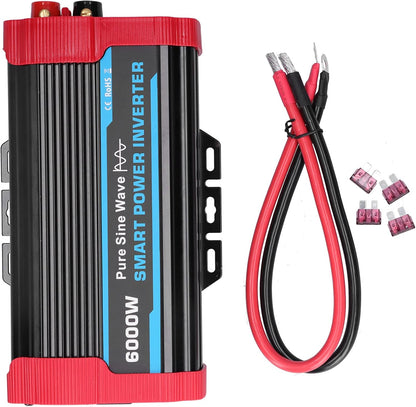 6000 W Continu/12000 W Piekvermogenomvormer, DC 12V Naar 220V-240V AC-converter Ingebouwde 4 Koelventilatoren, Universele Zuivere Sinusomvormer voor 12V-voertuigen, Campers, Vrachtwagens, Campers