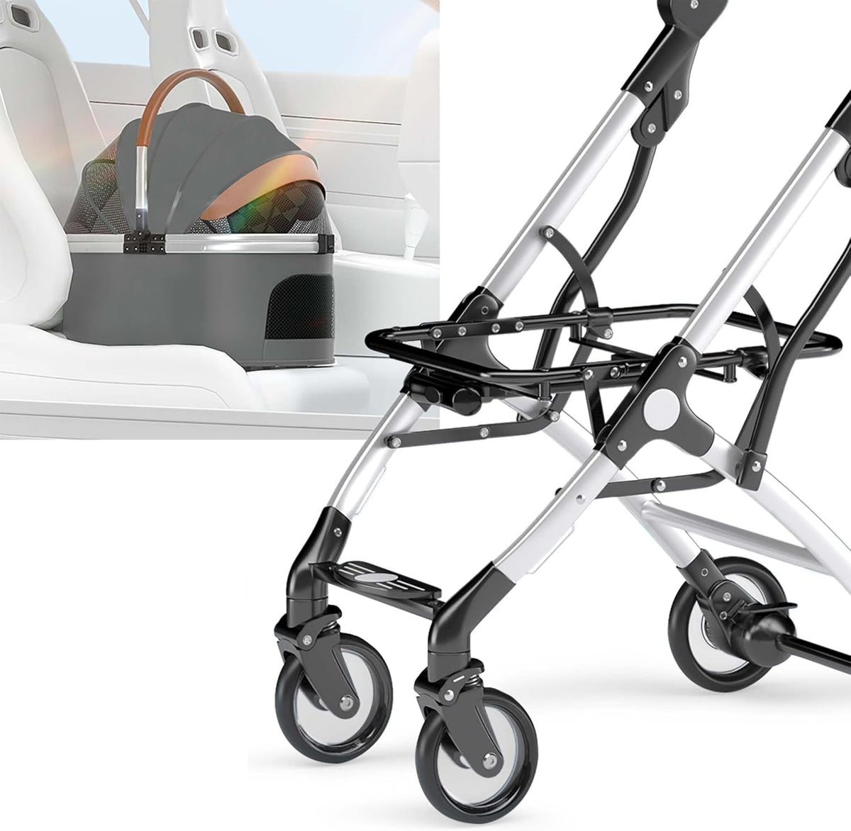 Fudajo hondenwagen 2-in-1 hondenbuggy inklapbaar grijs huisdierwagen honden met mand en plank