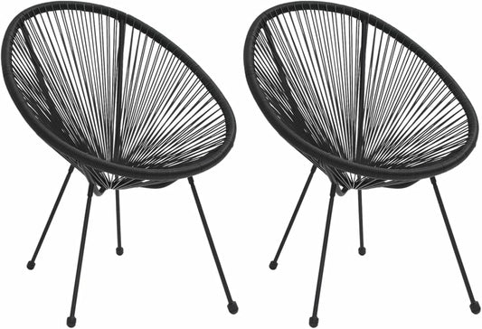 Round Garden Chair Set of 2 Black Rattan Garden Chairs Relax Garden Chair Outdoor Chair - QUORE