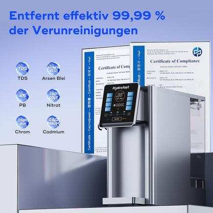 Omgekeerd osmosesysteem voor aanrecht, 6 niveaus onmiddellijke warmwaterdispenser, 8 instelbare temperaturen en 15 volumes, TDS-bewaking, nul installatie
