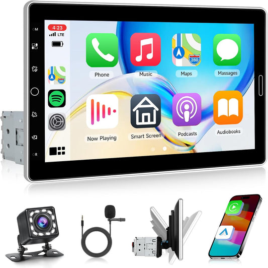 1-DIN Autoradio – Auto Stereo – Multimedia Speler – Radio Ontvanger – Navigatie Systeem – Draadloze CarPlay & Android Auto – 10,1-inch Draaibaar IPS-Touchscreen