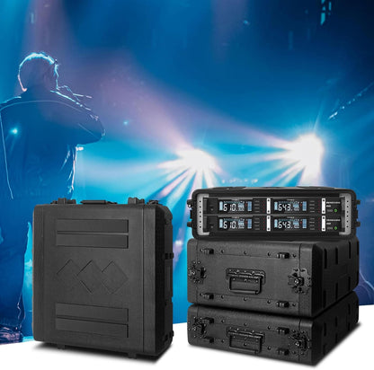 Rack Case, 19" 2U Rack Case Ondiepe Flight Cases Duurzaam HDPE Waterdichte Stofdichte 390-2U Shock Mount Rekken met Microfoon Compartimenten 19" Rackmount Flight Cases