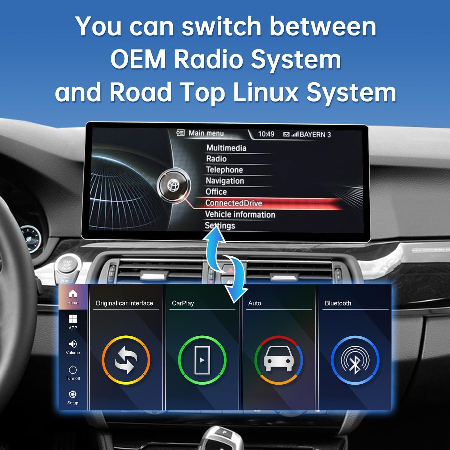 CarPlay Scherm – Touchscreen Display – Multimediascherm – Navigatiescherm – Autodisplay – 12,3 Inch HD IPS – Draadloze Apple CarPlay & Android Auto