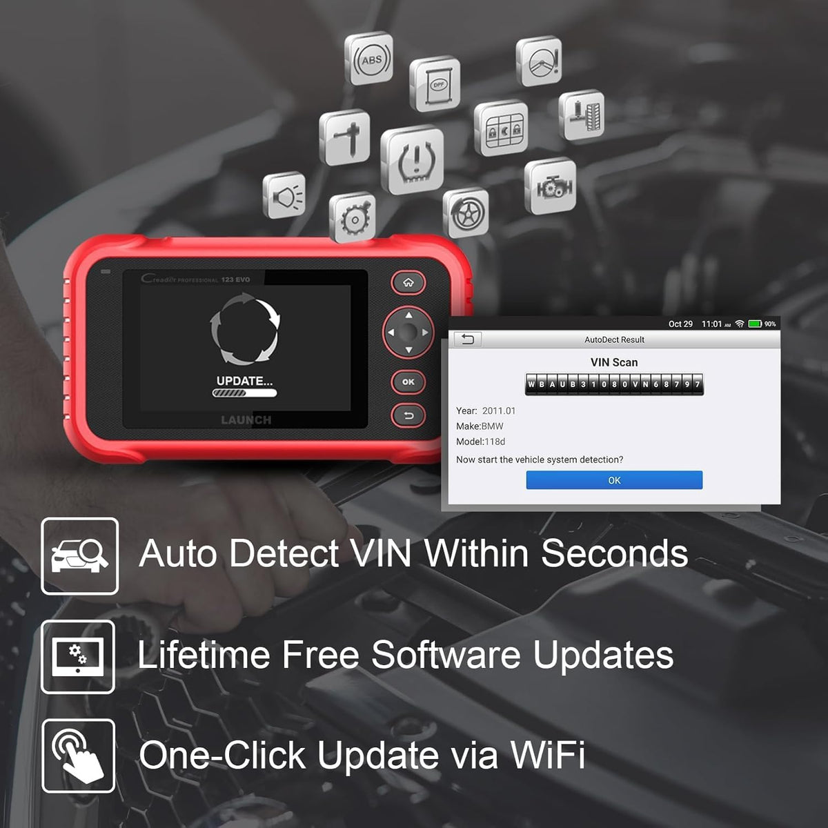 OBD2 Diagnoseapparaat – Autodiagnose Scanner – Foutcode Uitlezer – Auto Diagnosetool – Motor Scanner – Olie Service Reset – WiFi Updates – Touchscreen Android Interface