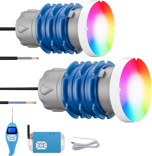 LED Zwembadlamp – Onderwaterlamp – Zwembadverlichting – Spa Lamp – Onderwaterverlichting – RGB Multicolor Verlichting – 12V AC, Externe Draad 1 1/2", 6W, Set van 2