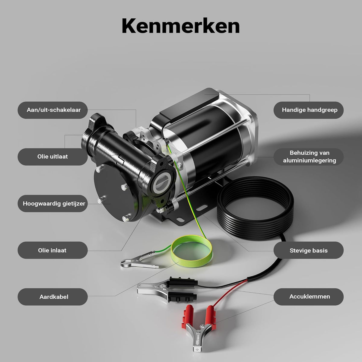 Wiltec brandstof hevelpomp 12 V, 180 W brandstofpomp 57 l/min, overhevelingspomp voor diesel/benzine, transferpomp 3200 rpm