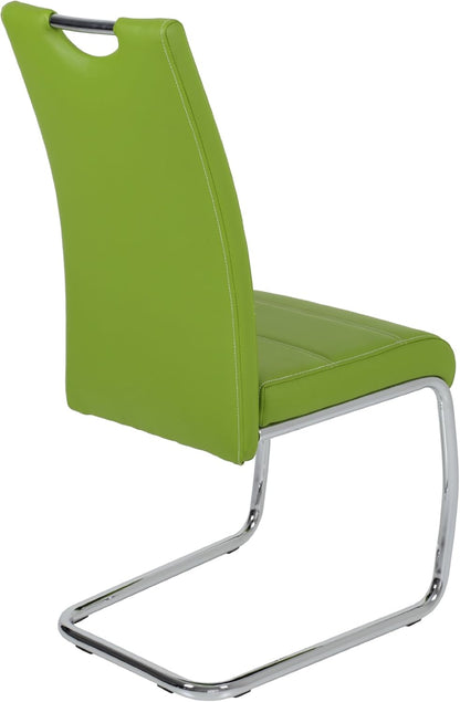 Apollo Set van 2 schommelstoelen, keukenstoel Flora, kunstleder groen, handgrepen, verchroomd metalen frame, 42 x 57 x 98 cm