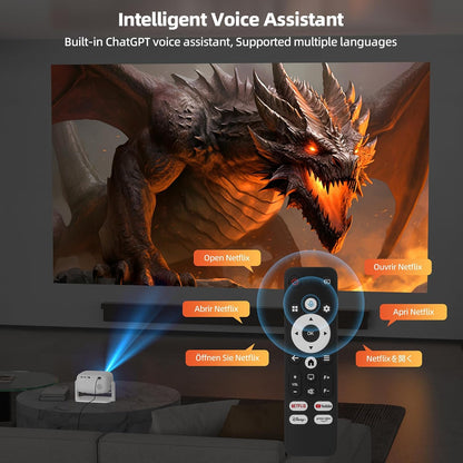 Bettdow Netflix Official 4K beamer, 1080p volledig verzegelde smart-projector, autofocus/trapeziumcorrectie, videobeamer met WiFi6 en Bluetooth 5.2, projector thuisbioscoop, wit